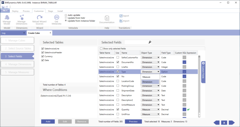 3 BI4Dynamics BC Tab - Select Fields